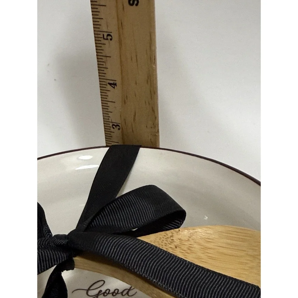 Appetizer Ceramic Bowl‎ Bake Serve Wooden Spoon Good Food/Good Wine/Good Friends